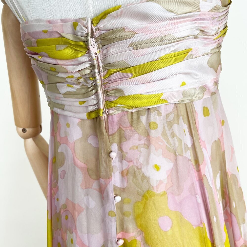 Vintage 60s 70s Custom Made Maxi Dress Gown Floral Print Pleated Romantic Boho - Picture 7 of 13